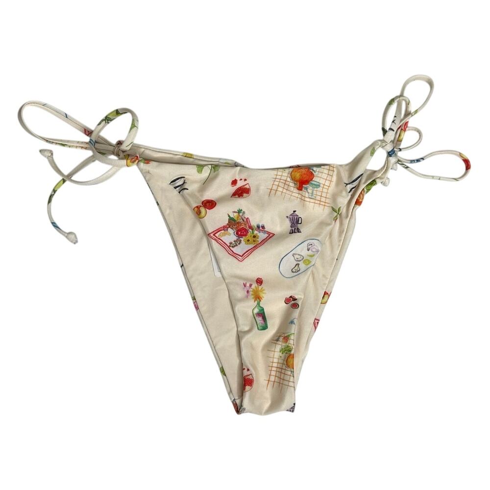 Karolina Kling NA-KD NWT Bikini Bottom Picnic Print Cream Small S Side Tie
